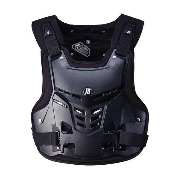 FU Sport Shield Roost Guard Body Armour front view showing CE-rated chest protection for enduro and MX riding