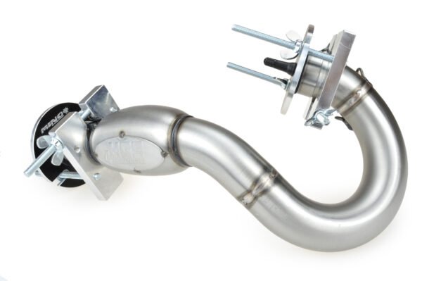 Mino 4 stroke exhaust repair kit installed on four stroke header pipe showing dent repair setup