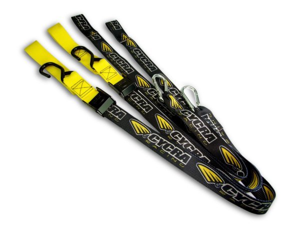 Cycra motorcycle tie down straps yellow 38mm soft hook