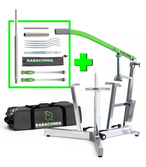Rabaconda dirt bike tyre changer full kit with spindles and pro tyre levers
